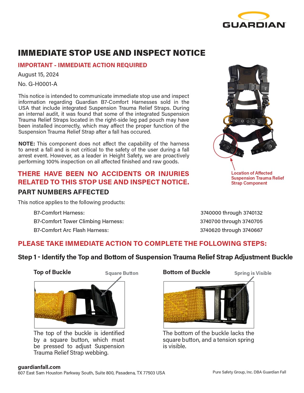 B7 Suspension Trauma Relief Strap Inspection Notice Final 8 15 2024 Page 0001